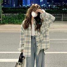 复古港味格子衬衫外套女夏季设计感宽松防晒衬衣韩系长袖上衣春秋