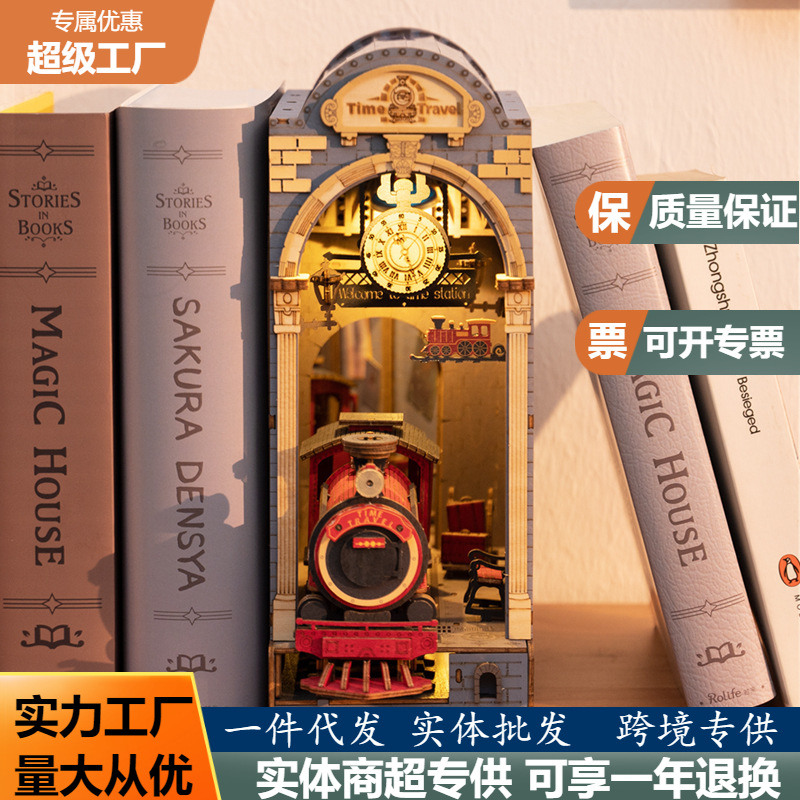 Si el estado si la cabaña diy ensamblado a mano regalos de madera con lámparas creativas estantes de libros adornos de escritorio para chicas