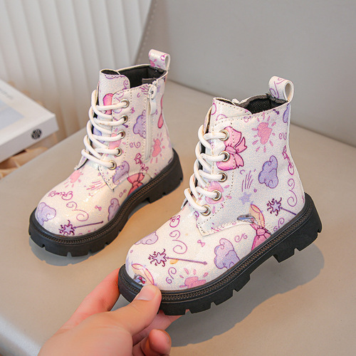 Girls' Martin Boots Autumn/Winter Print Soft Sole Princess Boots Short Cylinder Fashion Boots for Girls and Boys, Size: Medium to Large