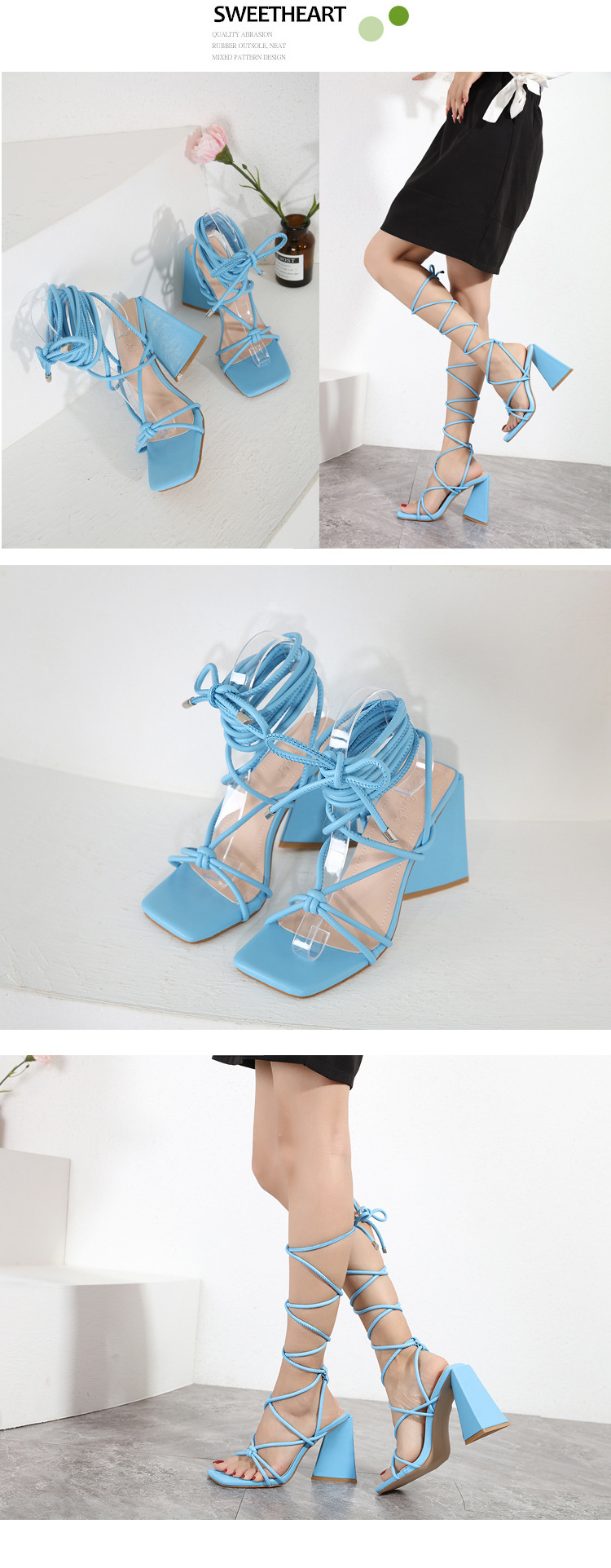 High-Heel Cross Strap Square Toe Sandals NSSO68807