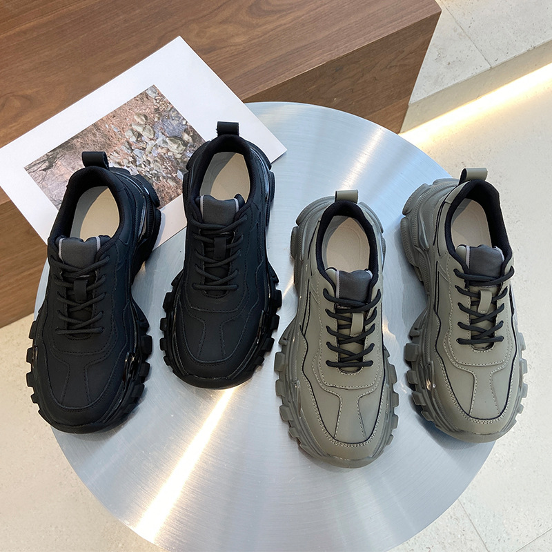 Mode Echtes Rindsleder Sport Casual Milch Tee Farbe Ins Trendy Einzelschuhe Frühling Neue Dickbesohlte Papa Schuhe Frauen S Schuhe_voghion.com