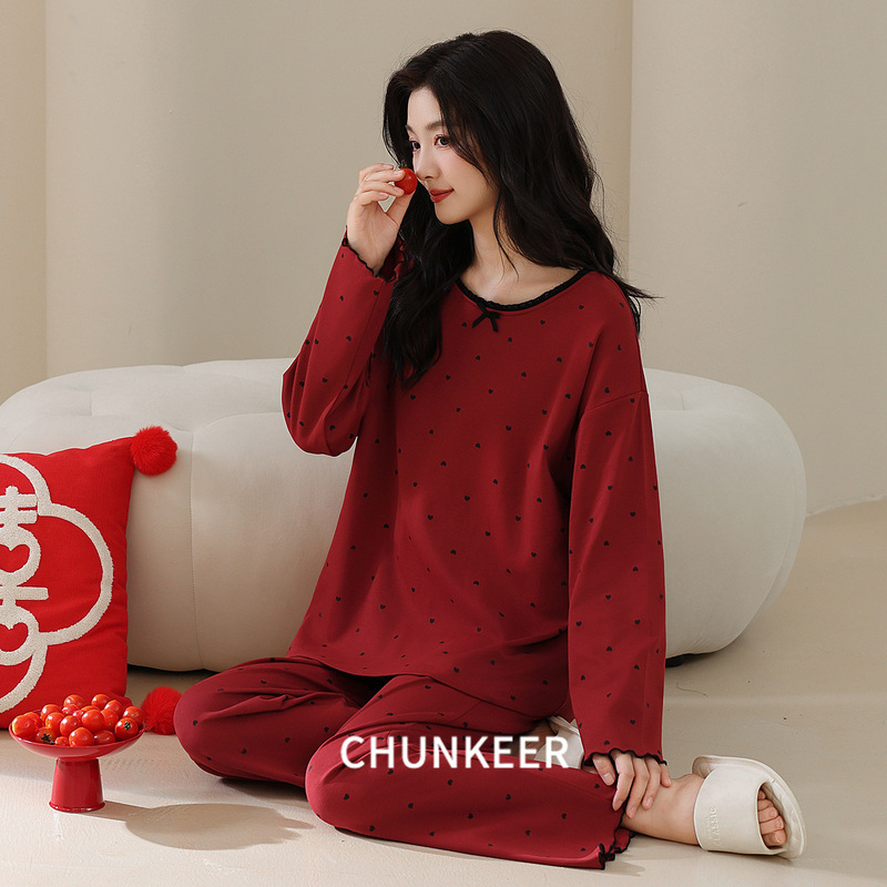 Spring and Autumn Red Pajamas for Newlywed Women, Pullover Style, New High-End Design, Festive for the Year of Birth, Can Be Worn Outside as Loungewear Spring and Autumn Red Pajamas for Newlywed Women, Pullover Style, New High-End Design, Festive for the Year of Birth, Can Be Worn Outside as Loungewear