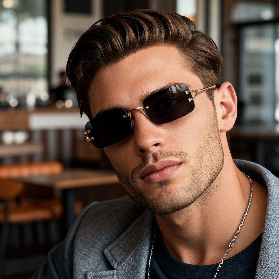 欧美复古无框切边小方形太阳眼镜男女圆脸显瘦朋克风嘻哈蹦迪墨镜