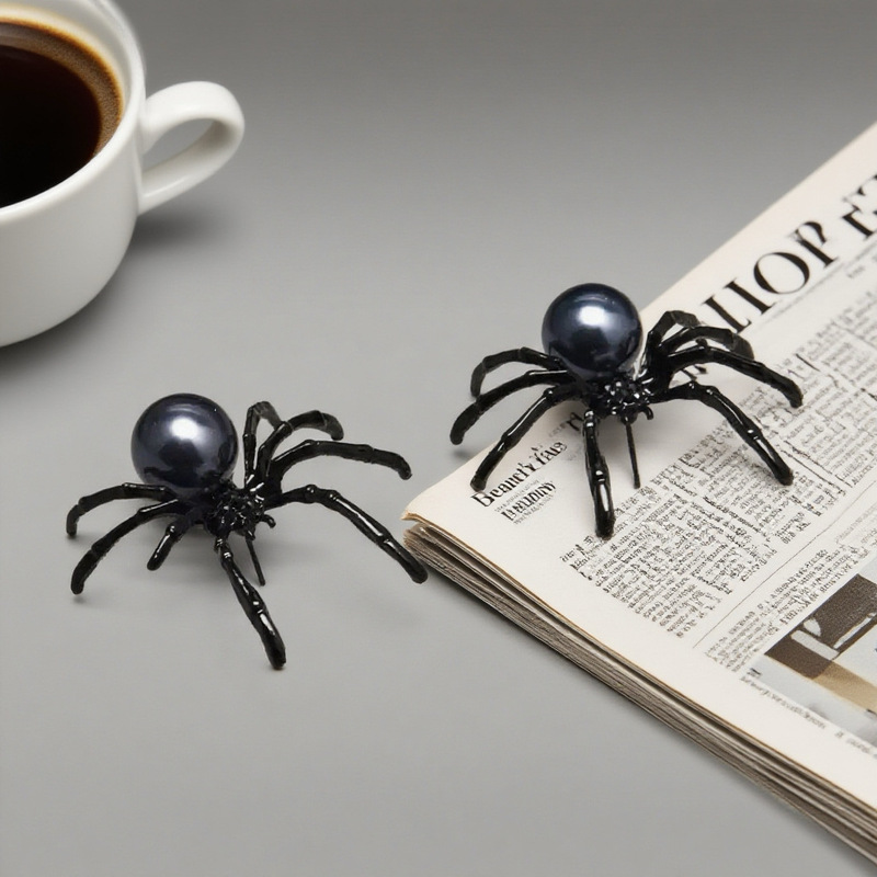 越境してよく売れている個性のハロウィンの軽豪華な黒真珠のクモの耳飾りの欧米の新商品のファッションのイヤリング|undefined