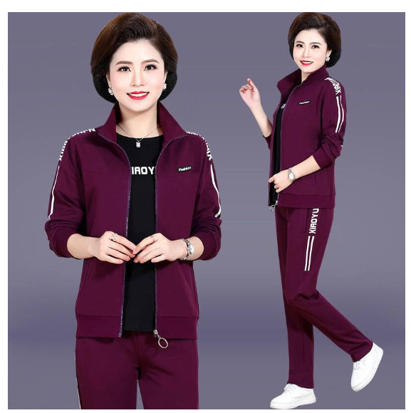 Cross-border Mother's Sportswear Suit Large Size Korean Style Spring and Autumn 2023 New Three-piece Women's Coat for Middle-aged and Elderly