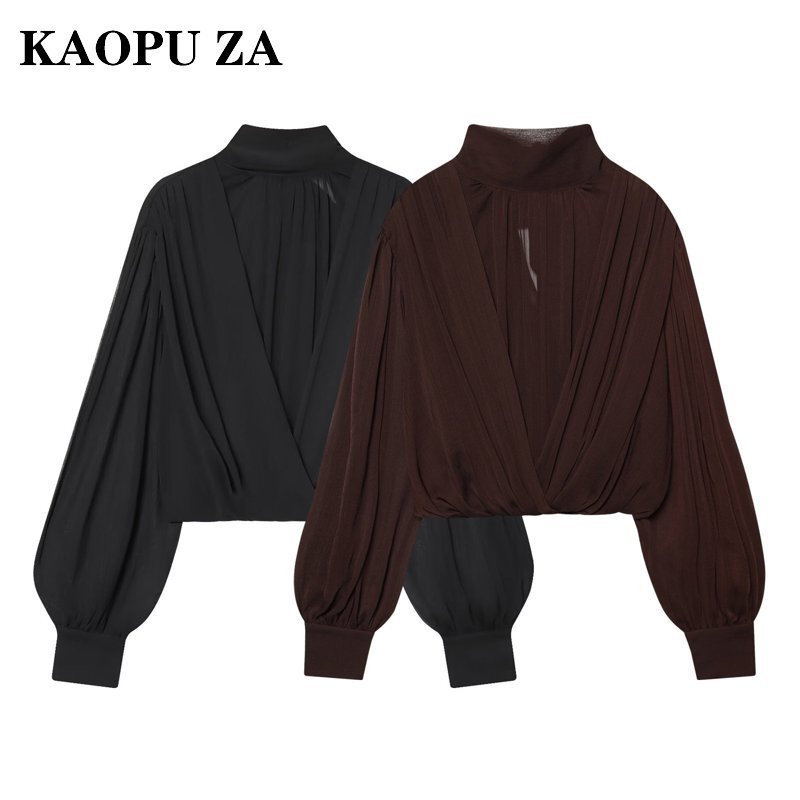 Kaopu Za 2026 Spring New European and American Style Women's Pleated Semi-Transparent Balloon-Style Shirt Kaopu Za 2026 Spring New European and American Style Women's Pleated Semi-Transparent Balloon-Style Shirt