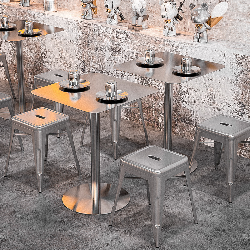 Industrial style stainless steel small round table barbecue shop snack milk tea shop online red chair dining round dining table and chair combination