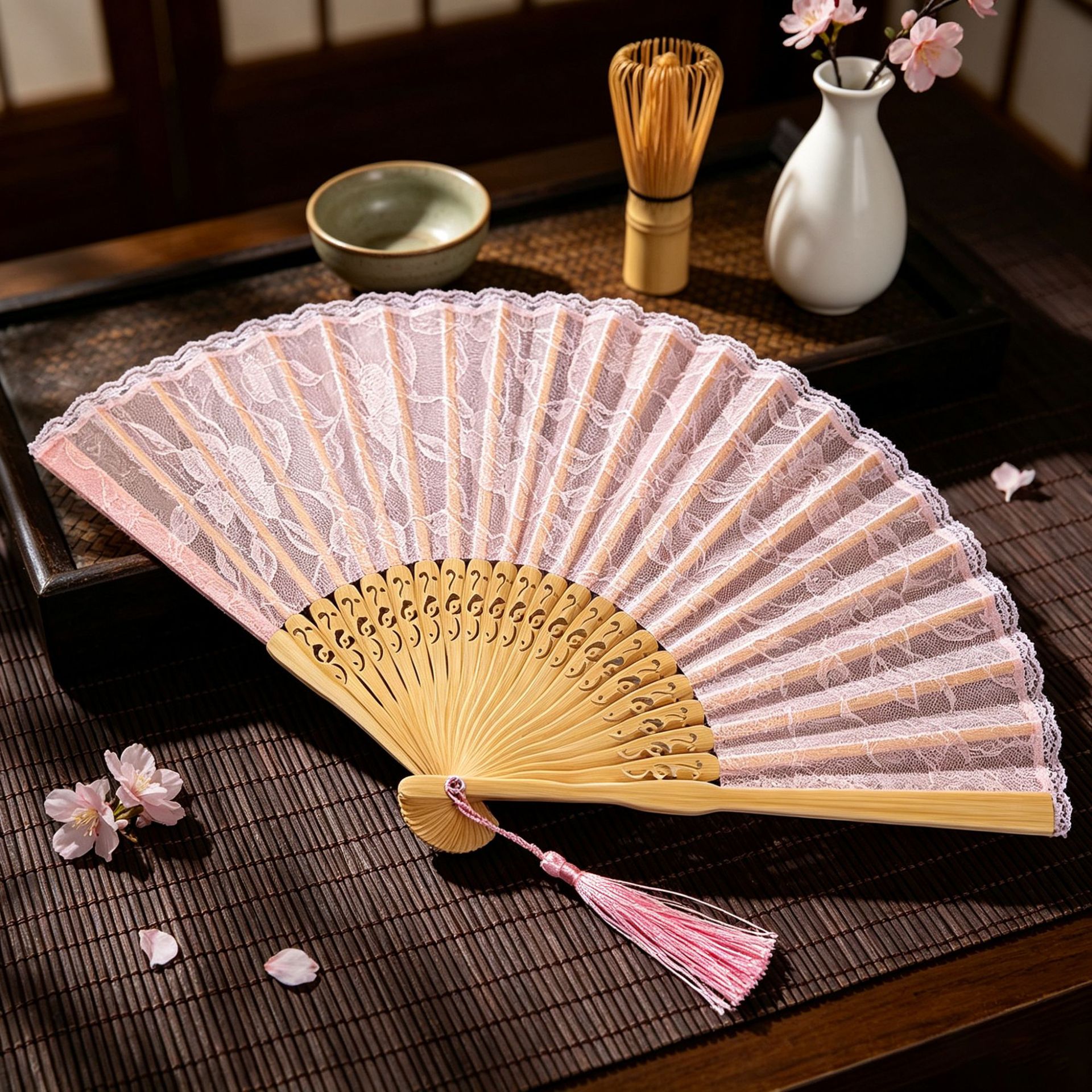 Abanico plegable de encaje estilo princesa antiguo, abanico artesanal de estilo japonés, abanico de danza de estilo chino, abanico de bambú al por mayor image 5