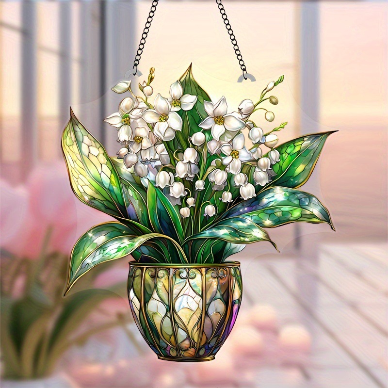 国境を越えた新しい緑の植物鉢植え自転車 2D フラットアクリル窓ポーチ家の装飾吊りペンダント|undefined