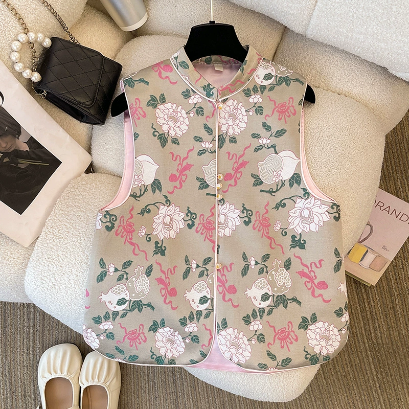 Новый китайский стиль, национальный винтажный атласный жаккардовый жаккардовый воротник с вышивкой на пуговицах, улучшенный топ, жилет, куртка для женщин