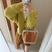 复古慵懒风软糯V领长袖针织开衫女秋冬休闲减龄韩系时尚毛衣外套