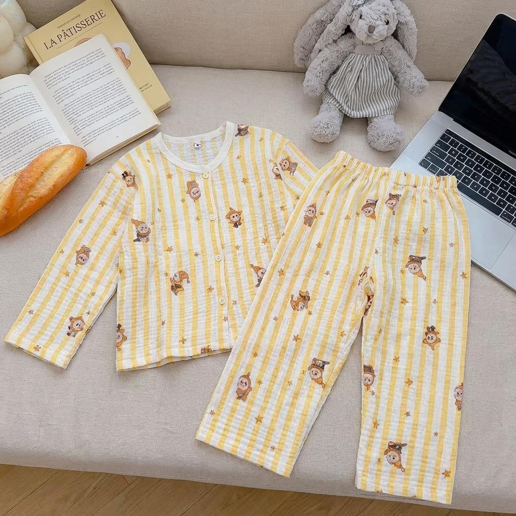 Primavera y verano ropa de aire acondicionado para niños niñas lindas pijamas de encaje niños grandes dibujos animados tiempo suelto ropa de algodón para el hogar image 8