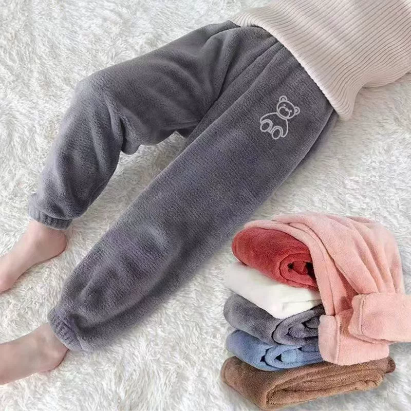 Children's coral velvet double-sided keep warm trousers for men and women for leisure, for teenagers