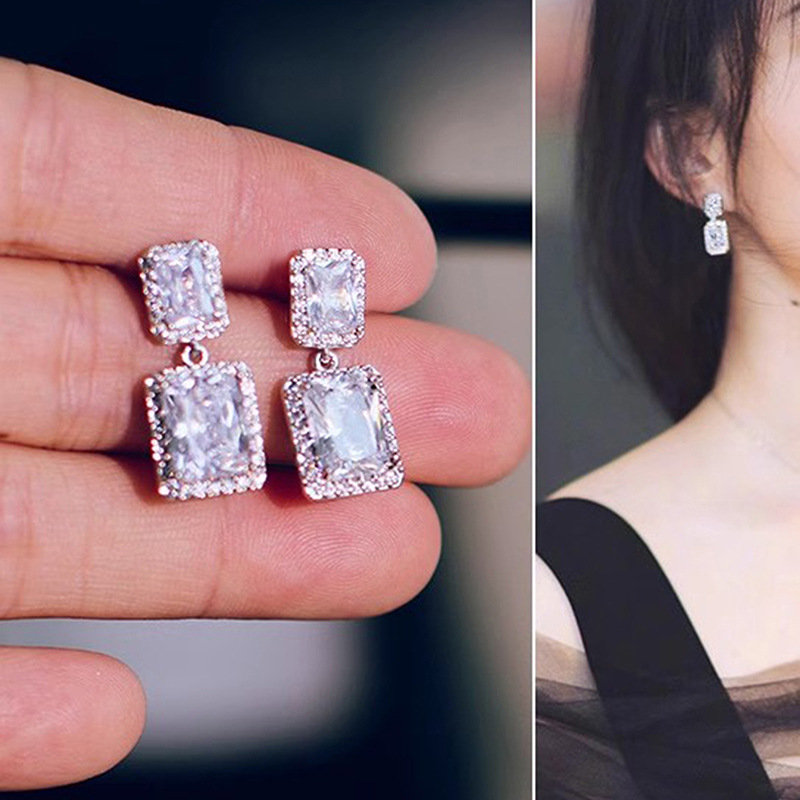 304 Stainless Steel Ear Needle Material Zircon Inlay Material 1 Pair Modern Style Classic Style Geometric Copper Zircon Drop Earrings