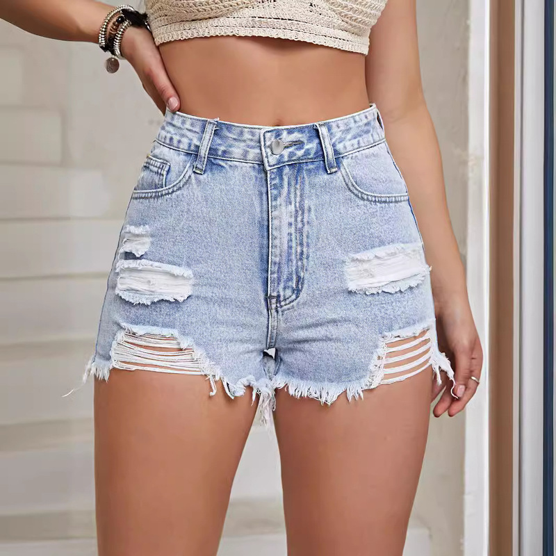 40 # Spot-35818 # Amazon Cross-Border Women's Clothing European and American Fashion Ripped Short Raw Edge Jeans Shorts