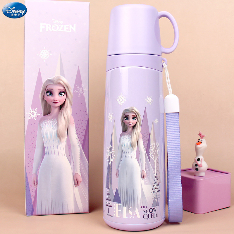 Термос для девочек Frozen Elsa для учениц начальной школы, большой объем, из нержавеющей стали 316, с ручкой для прямого питья.