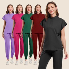 速売通プラスサイズの女性立襟大袖口ファッションシンプルな純色看護師服ブラシ手服作業服制服