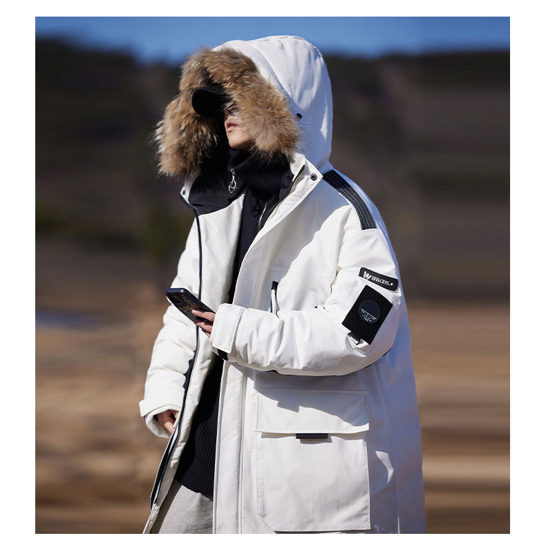 La faction chaude à la mode pour l'automne et l'hiver surmonte le simple grand col en fourrure, les hommes blancs amples et résistants au froid, mi-longs et longs_voghion.com