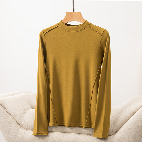 Spring and Autumn Women's Fishbone T-Shirt, Long Sleeve, Innerwear, Fitted, Versatile, Base Shirt, Women's Top