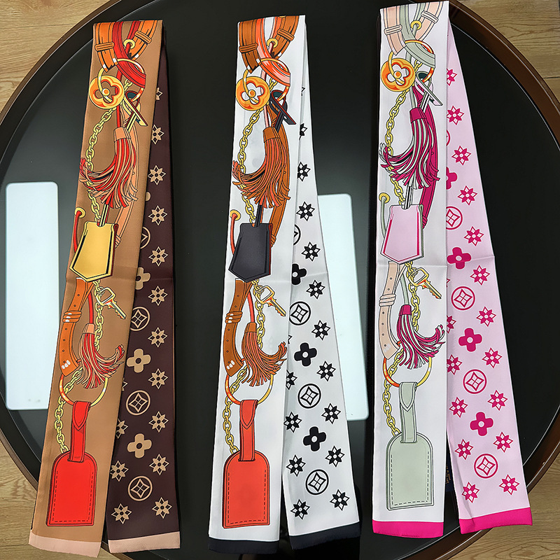 Bufanda de seda para mujer, banda larga, sensación de alta calidad, bufanda de seda francesa multifuncional, bufanda pequeña, bolsa atada, cinta para el cabello, cinturón para el cabello