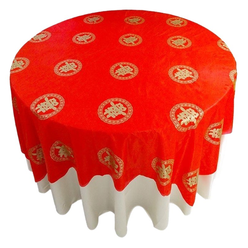 Disposable Tablecloth Wedding Wedding Banquet Red Wedding Banquet Thickened Wedding Character Round Table Festive Tablecloth