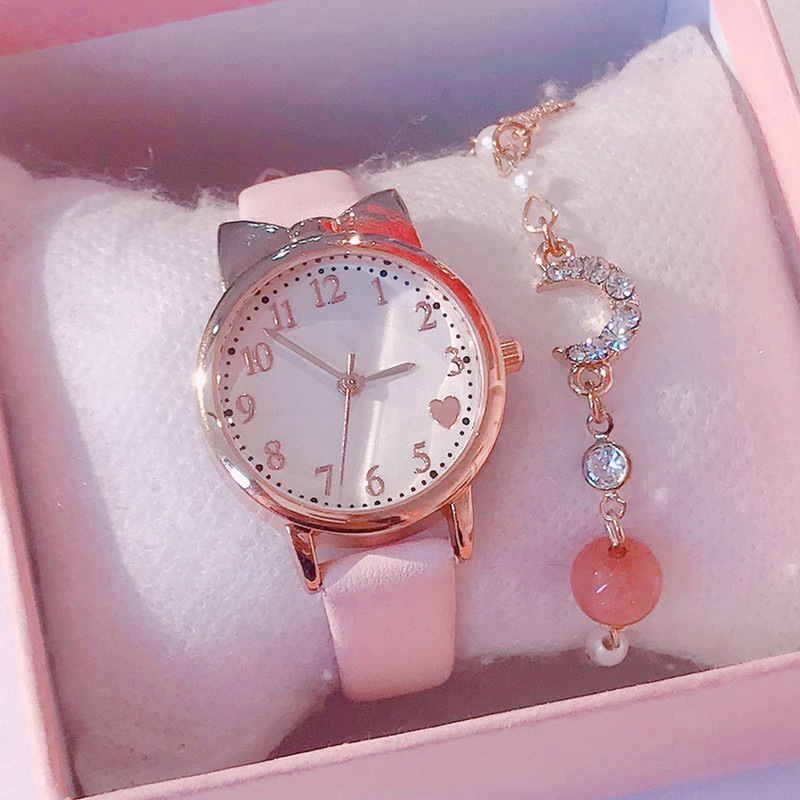 New Ins Ladies Watch Cute Heart Female Student Quartz Watch Star and Moon Bracelet Watch Combination Set Dropshipping