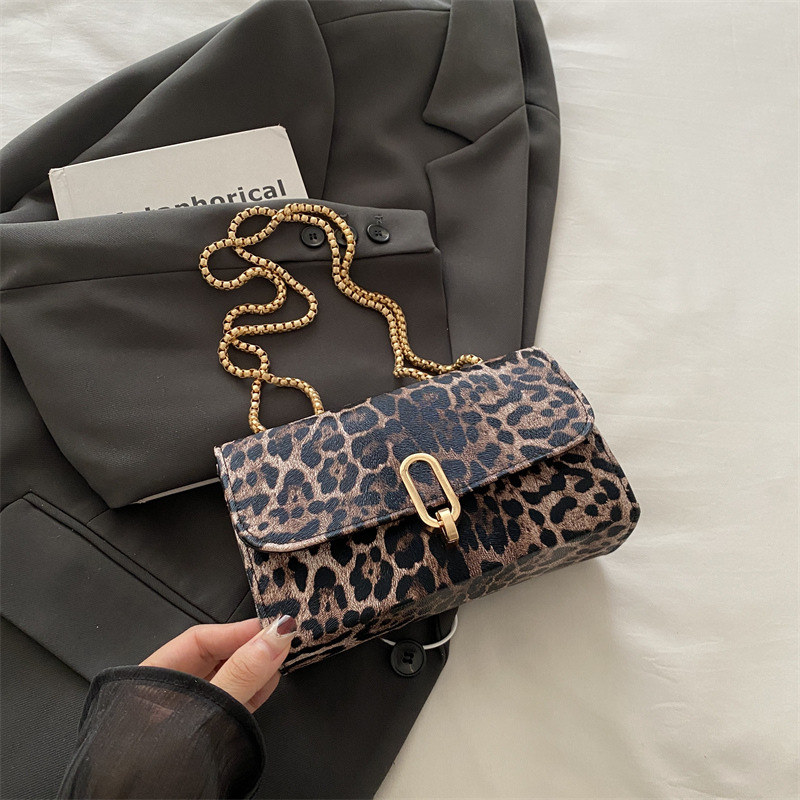 Retro ocio red de moda personalidad bolso 2024 nueva moda leopardo cadena de hombro bolso pequeño