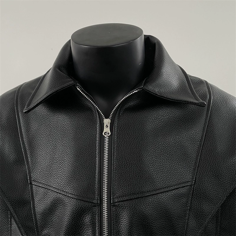 Black short demi-season polyurethane jacket, American style, high-quality style