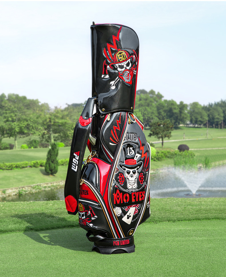 Túi golf PGM da pha lê thêu chống nước, nhẹ, đựng 13 gậy — Đen đỏ-đầu lâu, Xe đạp leo núi màu xanh trắng chi tiết 7