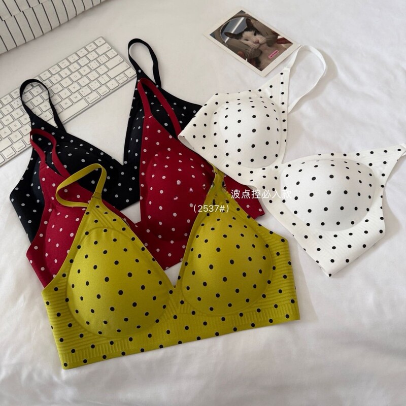 Retro Polka Dot Intimates Set for Women, Push-Up Sexy Student Sexy Bra, V Neck Slim Back Bra Retro Polka Dot Intimates Set for Women, Push-Up Sexy Student Sexy Bra, V Neck Slim Back Bra