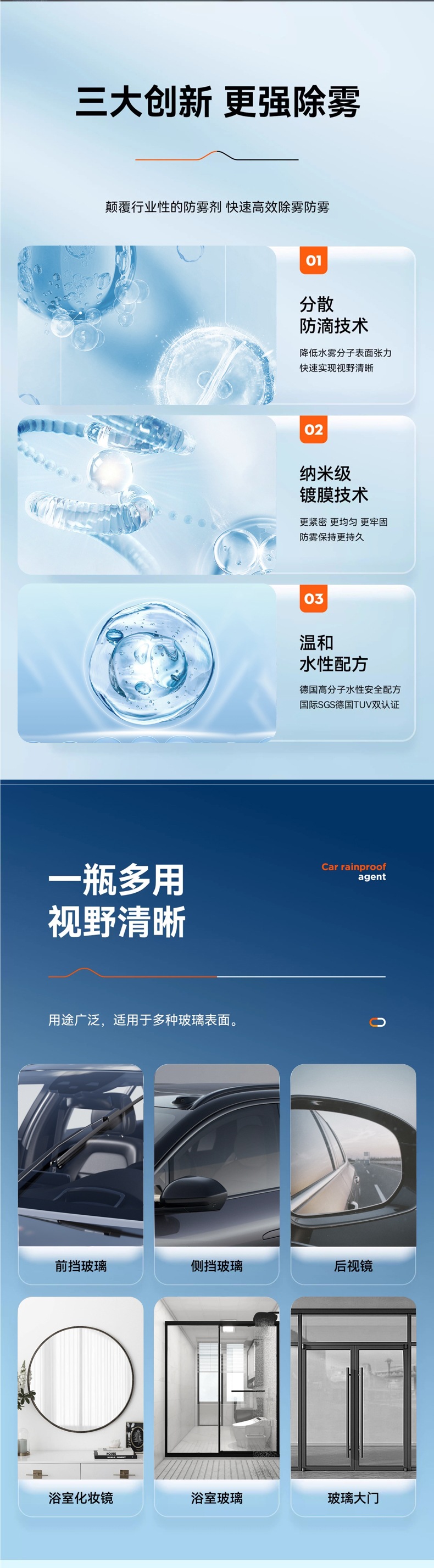 Car Rearview Mirror Rainproof Spray Anti-Fog Agent Waterproof Car Window Glass Oil Film Removal Spray Artifact on Rainy Days