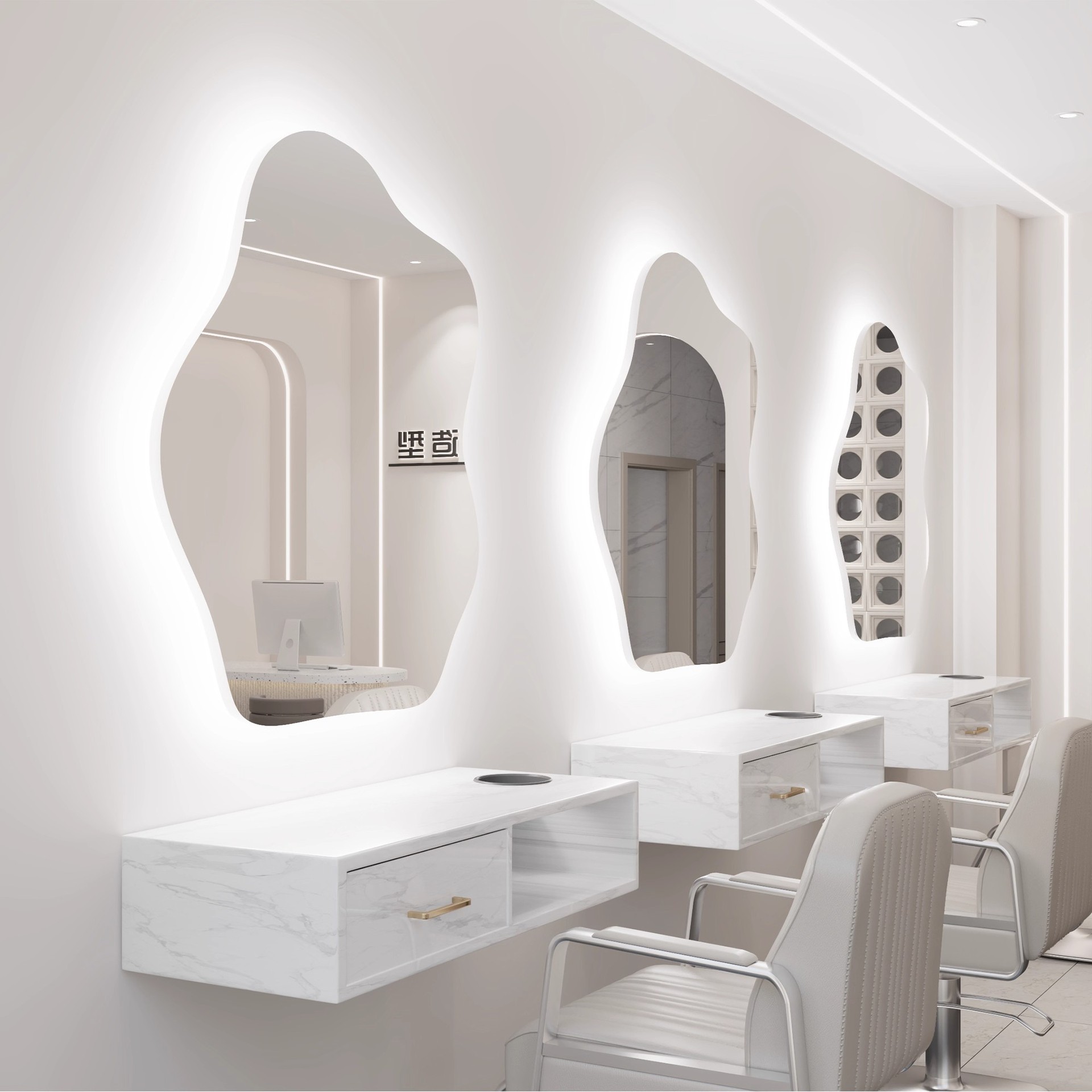 Nueva peluquería belleza con espejo de lámpara, peluquería integrada, área especial de teñido en caliente, tienda de moda de celebridades de Internet, gabinete de espejo de pared al por mayor