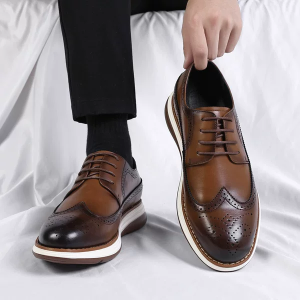 Brogue Leather Shoes Men's Autum Heightening Formal Business High-End Casual Work Clothing British Style Retro Wedding Shoes