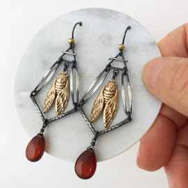 宸佑哥特复古镂空金蝉吊坠红色宝石时尚耳环波西米亚女士耳环礼物
