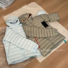 河南25冬季排骨纯色休闲拉链刺绣连帽鹅绒户外羽绒服保暖男女同款