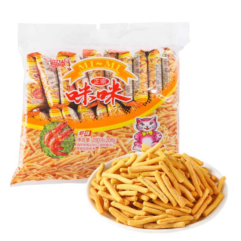 爱尚咪咪虾条10g薯片薯条虾条蟹味粒8090儿时怀旧零食休闲小吃大