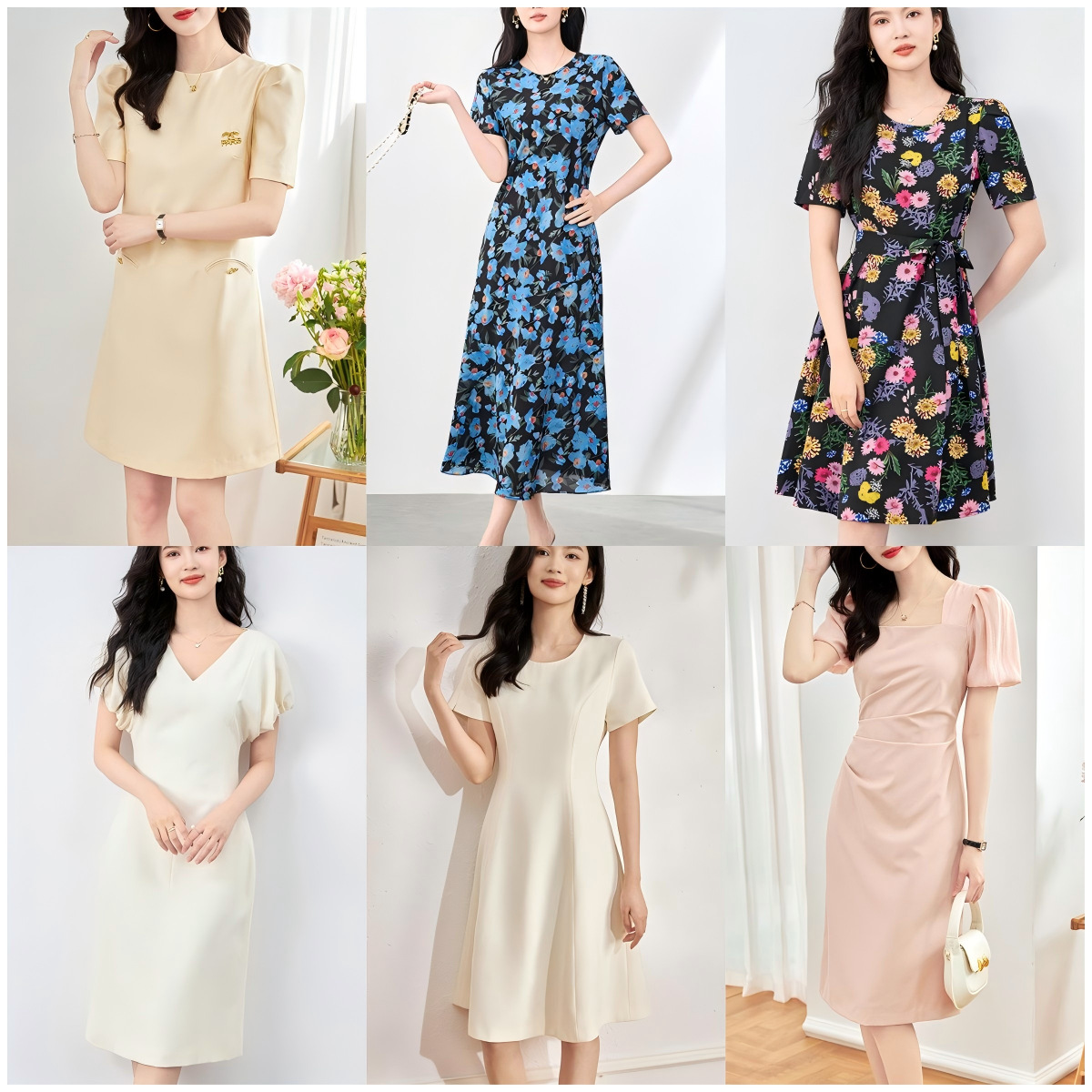 Đầm suông nữ midi mùa hè tay ngắn — 2419507 - Da đen