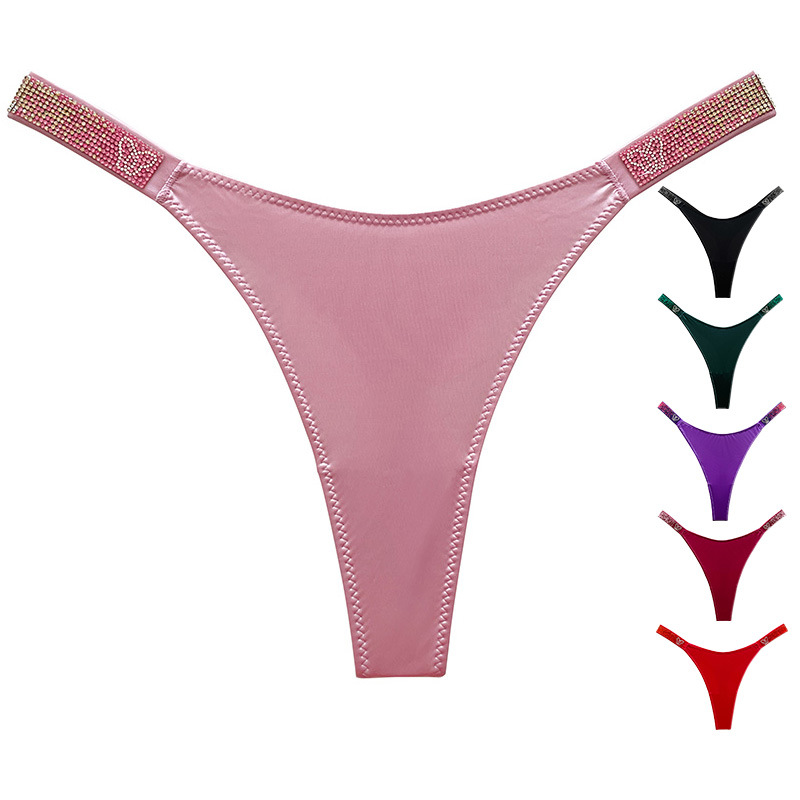 Wholesale 1056t Ice Silk Gradient Butterfly Rhinestone Women's Thong Low-Waist Sexy Shiny Rhinestone Comfortable and Dazzling