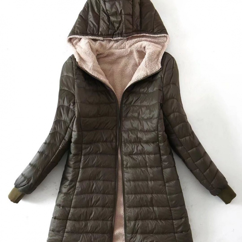 Women's Clothing autumn and winter new Korean version of the long hooded cotton coat women's lambskin warm cotton coat plus velvet jacket top_voghion.com