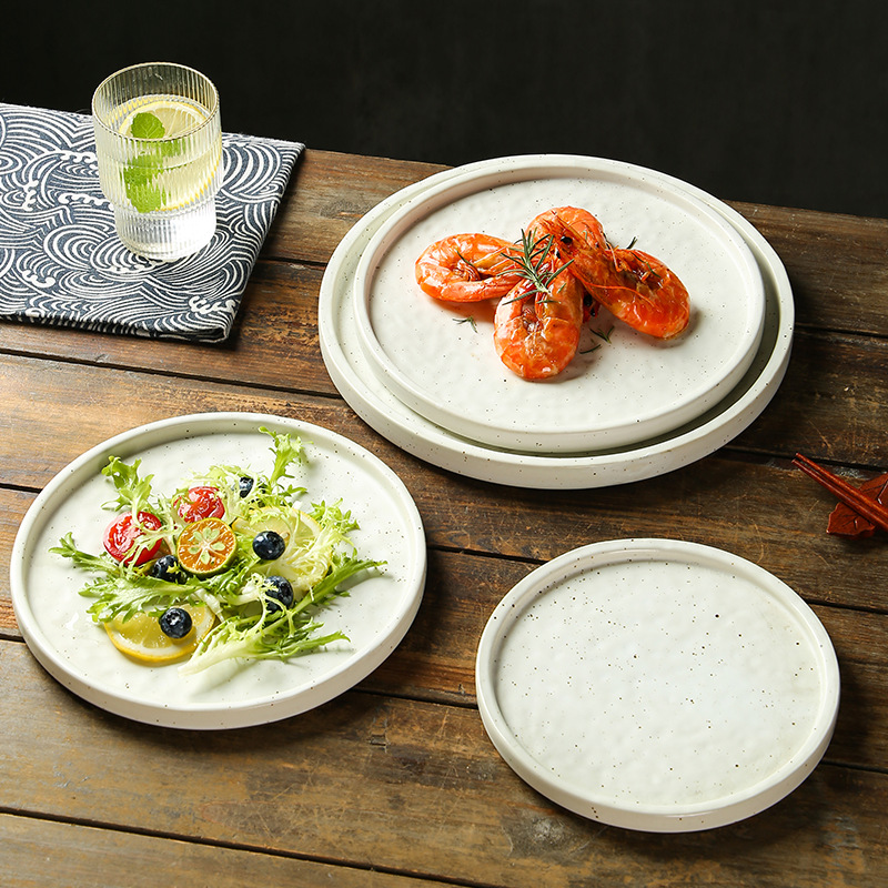Cross-border Japanese-style Ceramic Disc Simple Swing Plate Commercial Western Food Plate Pizza Plate Creative Stone Pattern Flat Plate Tray