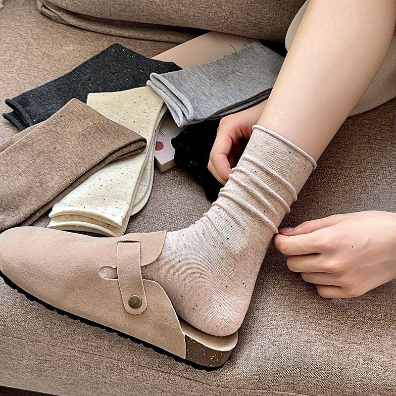 South Korea socks women's autumn and winter new curling boneless point yarn solid color cotton moon socks trendy tube piled socks wholesale