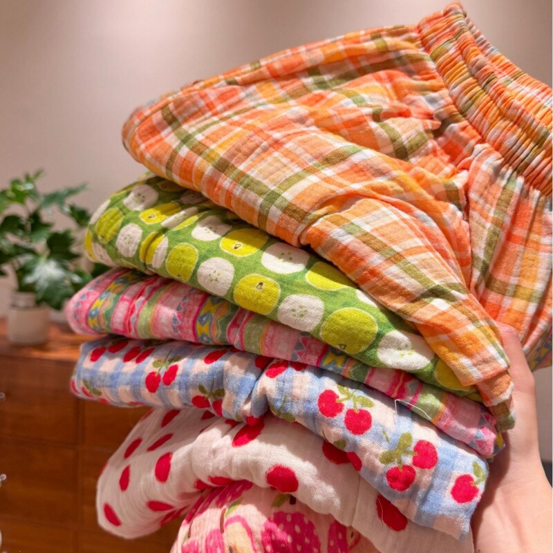 A wide selection of patterns! Double-layer crinkled fabric cartoon cute pajama pants for women, loose and suitable for wearing outside, home lounging, and walking