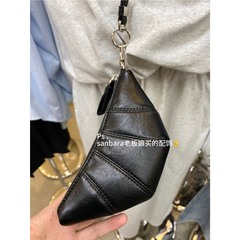 Neck Strap Ox Horn Bag Women's Soft Leather Handbag Coin and Banknote Purse 2024 New Lipstick and Makeup Bag Mini Croissant Bag