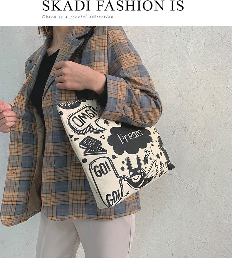 Women's Large Canvas Animal Cartoon Cute Zipper Tote Bag display picture 3