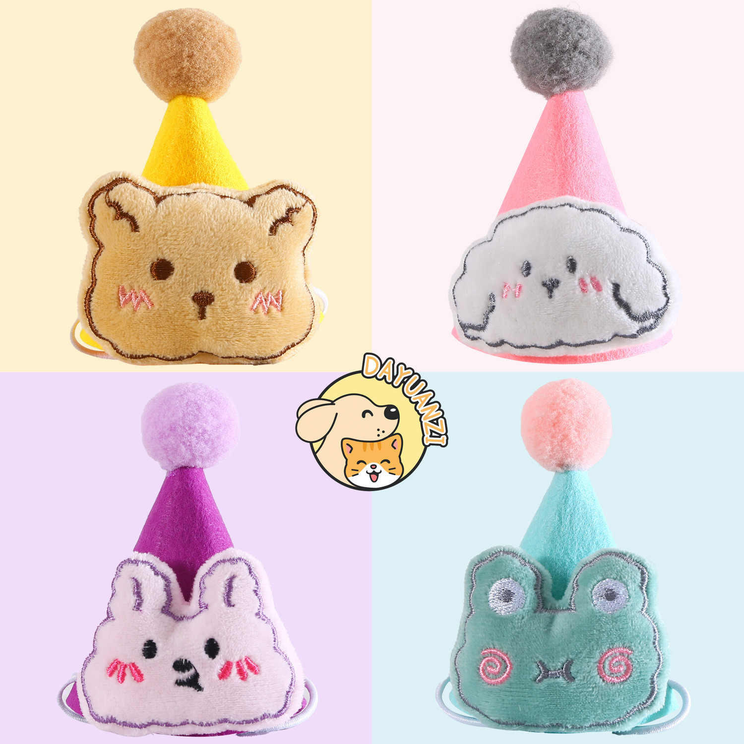 Mascota felpa de dibujos animados sombrero oso de peluche rana conejo lindo colorido tridimensional fieltro conejo perro tocado