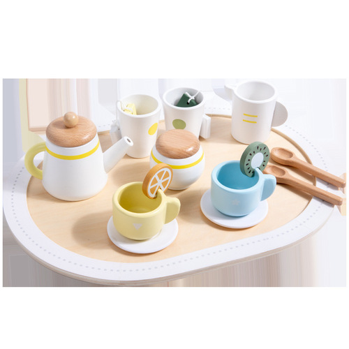 Wooden children's simulation afternoon tea set cake dessert play tea cup cutting fun set kitchen toy