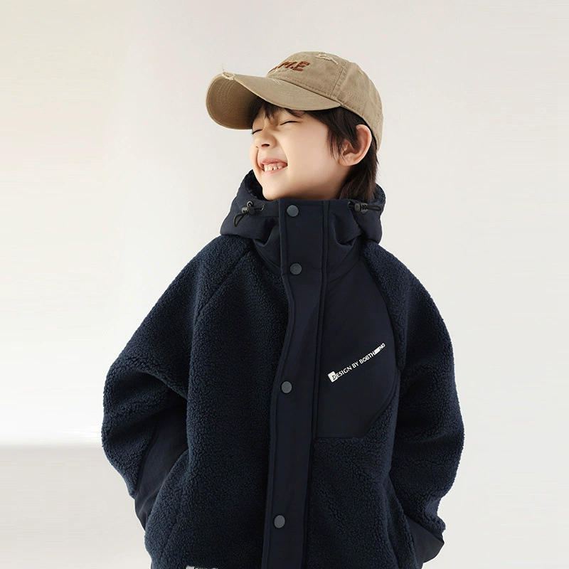 Шерстяная куртка для мальчиков толстый зимний новый стиль куртка для мальчиков куртка для детского кашемира хлопчатобумажная одежда