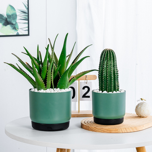 Mengxuan Ceramic Plastic Small Flower Pot Lazy Self-watering Water Storage Round Double-layer Succulent and Pothos Plant Pot