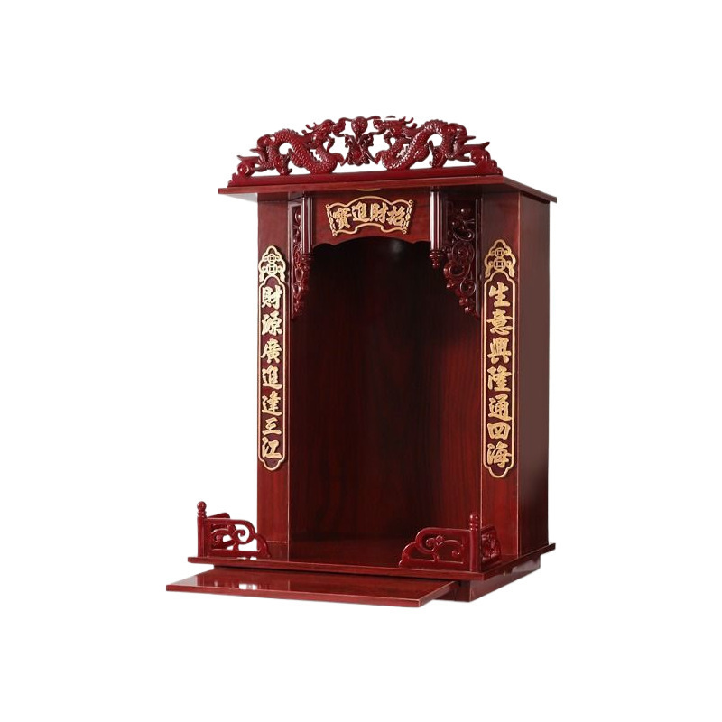 Wall-Mounted Small Household Altar for Worshiping the God of Wealth, Guanyin, and Buddha