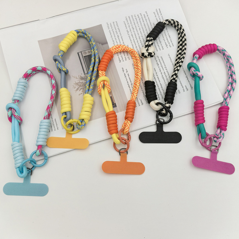Mobile Phone Lanyard Wrist Short Contrasting Color Braided Strong Hanging Ring Cotton Rope Outdoor Mountaineering Travel Sling Hand-Held Wrist Strap